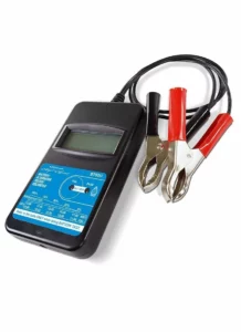 Schumacher Electric voltmeter / alternator tester with black and red color-coded clamps.