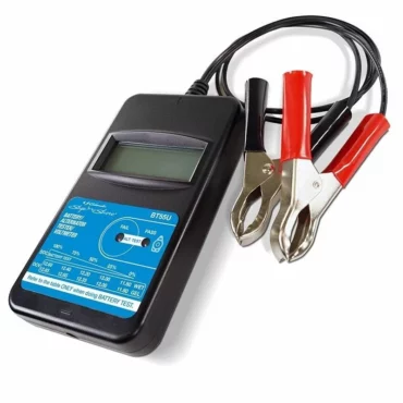 Schumacher Electric voltmeter / alternator tester with black and red color-coded clamps.