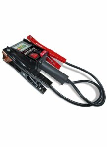Schumacher Electric battery load tester with color-coded clamps.