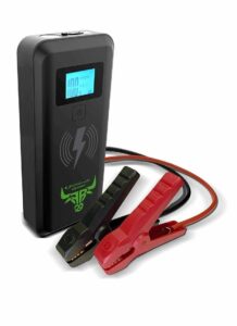 Schumacher Electric farm and ranch 2000 peak amp portable lithium-ion jump starter / power pack with color-coded clamps.