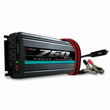 Schumacher Electric 750 volt analog power inverter with color-coded clamps.