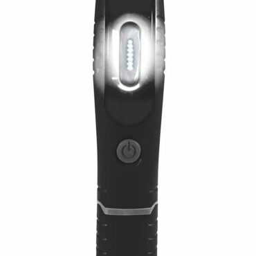 Schumacher Electric 360 degess swivel rechargeable cordless light and magnetic torch in black.
