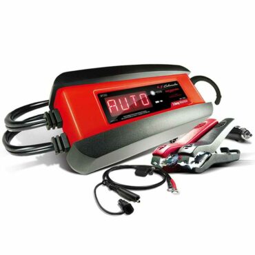 3 amp automatic battery charger with an assortment of cables