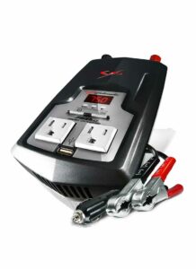 Schumacher Electric 750 watt 1500 peck watt digital power converter with color-coded clamps.