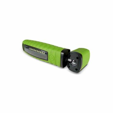Schumacher Electric 360 degree cordless rechargeable LED light with magnetic touch and suspension hooks in green.
