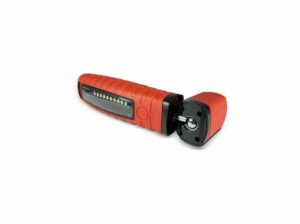 Schumacher Electric 360 degree cordless rechargeable LED light with magnetic touch and suspension hooks in red.